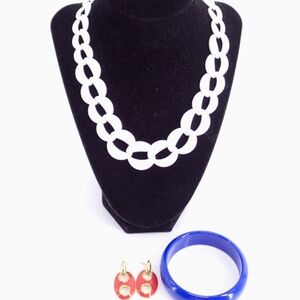 Patriotic Red White & Blue 4th of July Napier Necklace Earrings & Bracelet Set E